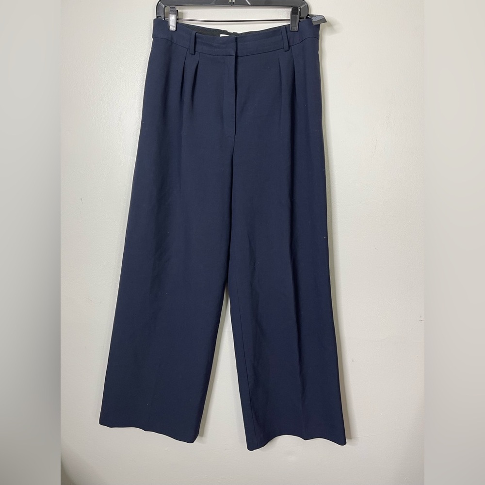 Aritzia Babaton Effortless Pleated Wide Leg High Rise Size 10 In Navy - Picture 2 of 7
